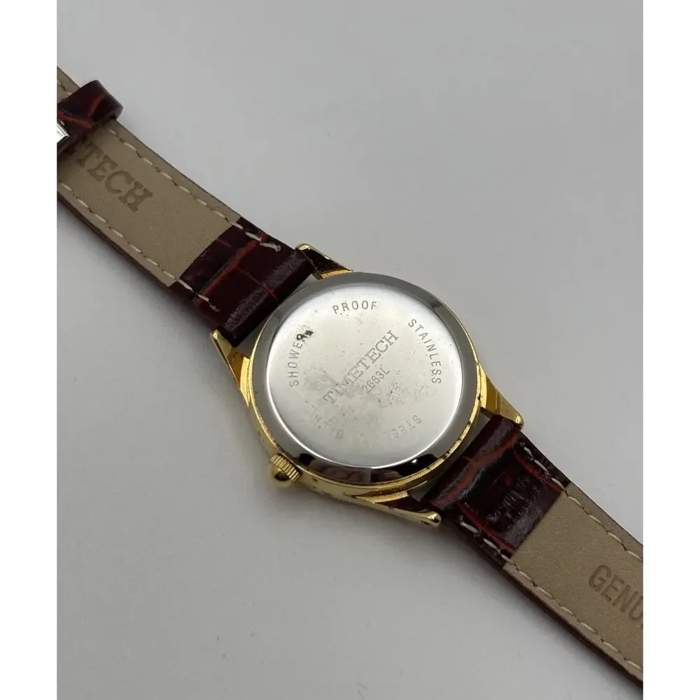 Timetech Watch Unisex Gold Stainless Steel Leather Brown For Parts/Repair